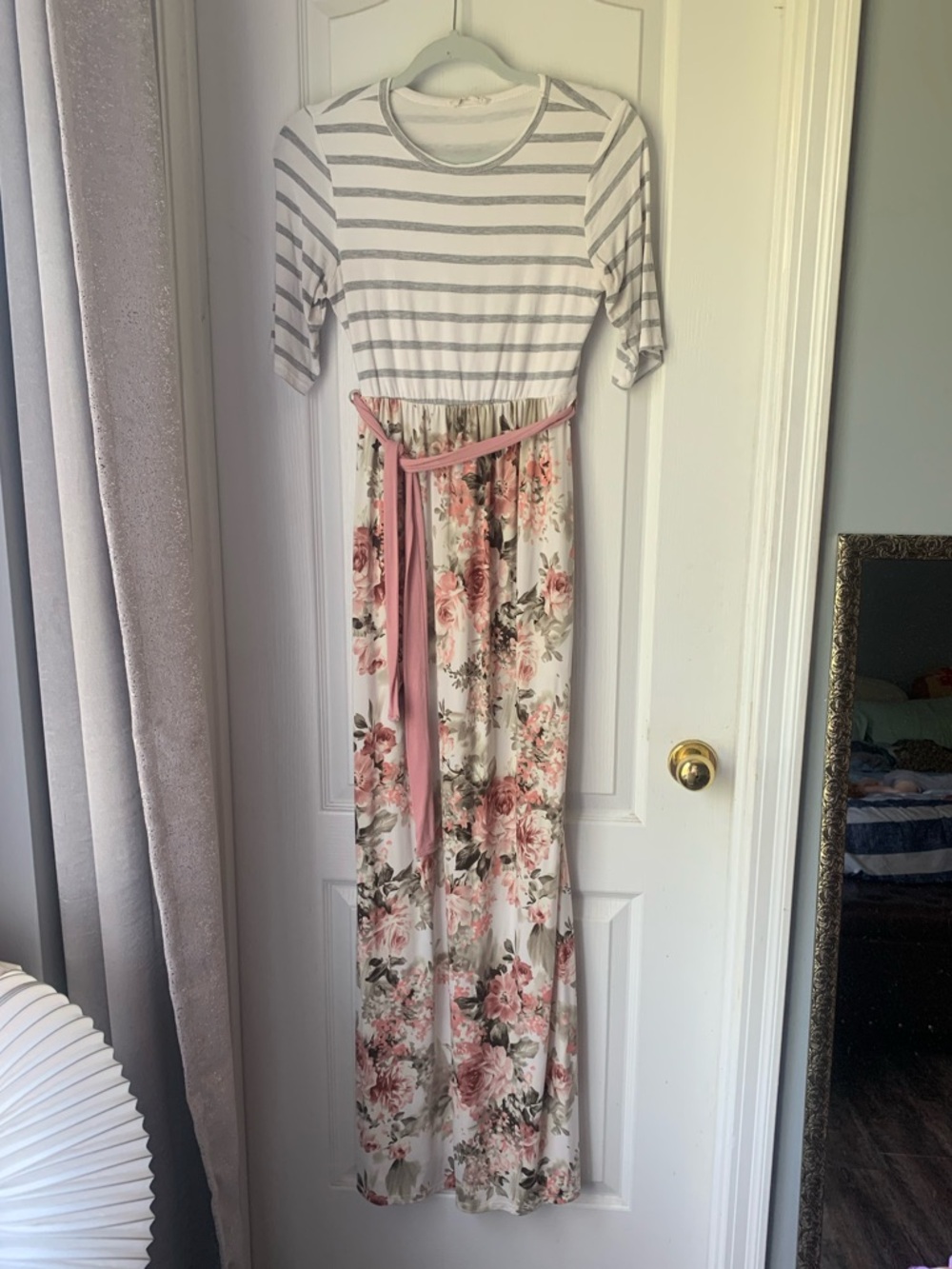 Pinkblush - Ivory Striped Colorblock Floral Maxi Dress